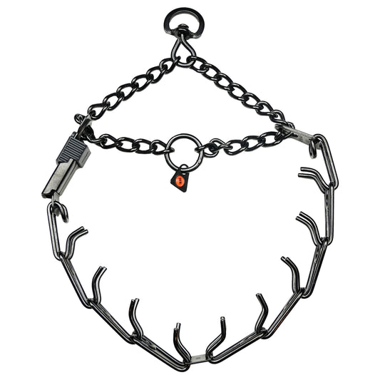 Sprenger Black Stainless Steel Prong Collar with Click Lock and Martingale Chain